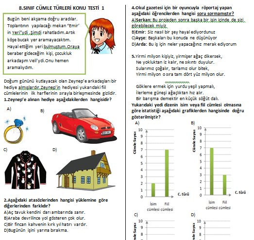 Cümle Türleri Testleri (3 Adet Cevaplı Test)