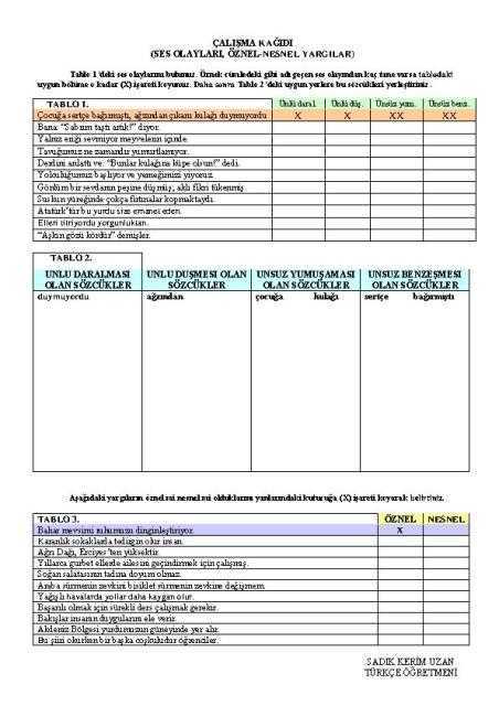 ses bilgisi-2 çalışma kağıdı