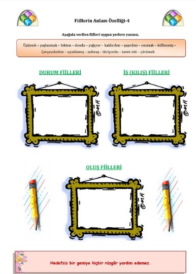 fiillerin anlam özelliği-3 çalışma kağıtları