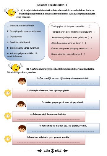 Anlatım Bozuklukları Çalışma Kağıdı