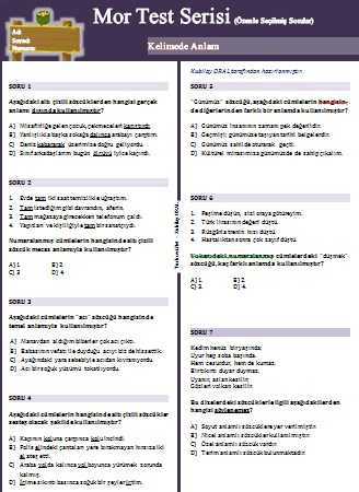 8. Sınıf Mor Test Serisi: Kelimede Anlam