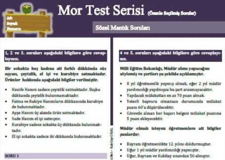 8. Sınıf Mor Test Serisi: Sözel Mantık