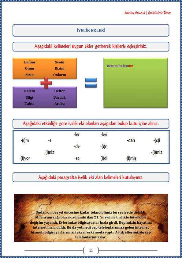 İyelik ekleri Çalışma Kağıdı