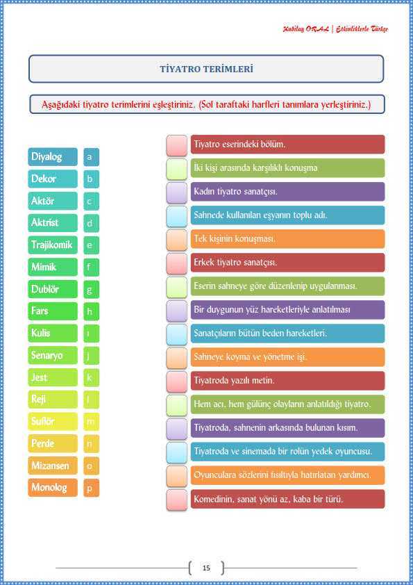 Tiyatro Terimleri Çalışma Kağıdı