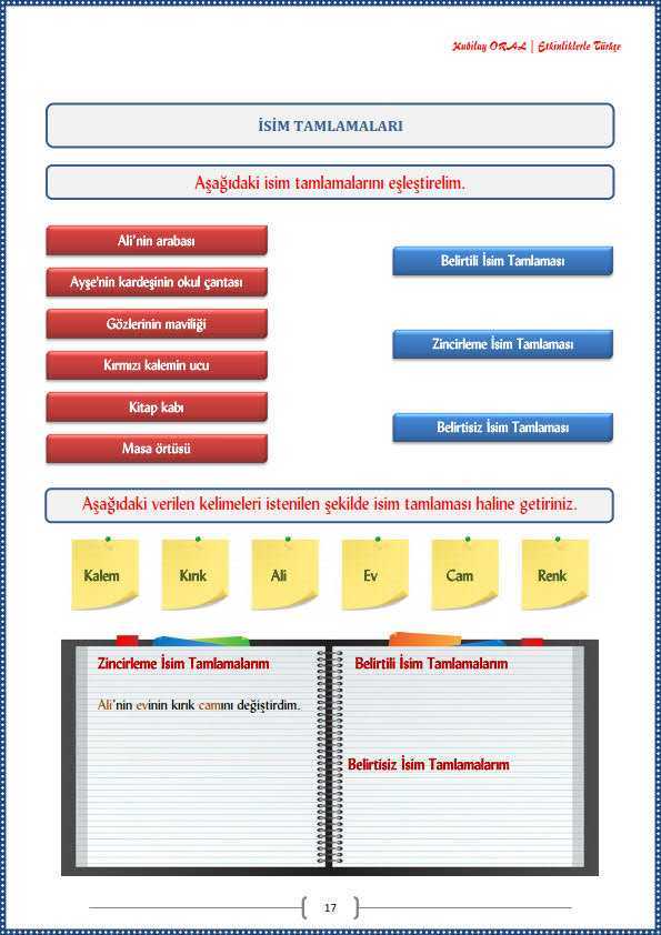 İsim tamlamaları Çalışma Kağıdı