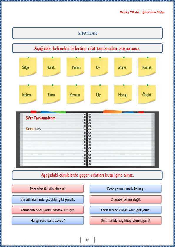 Sıfatlar Çalışma Kağıdı