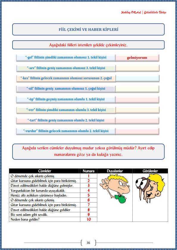 Fiil Çekimi ve Dilek Kipleri Çalışma Kağıdı
