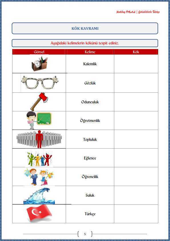 Kök kavramı Çalışma Kağıdı