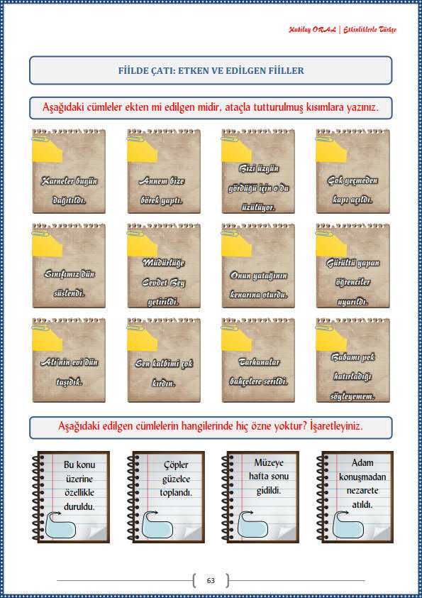 Etken ve Edilgen Fiiller Çalışma Kağıdı