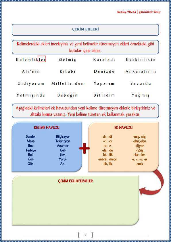 Çekim ekleri Çalışma Kağıdı