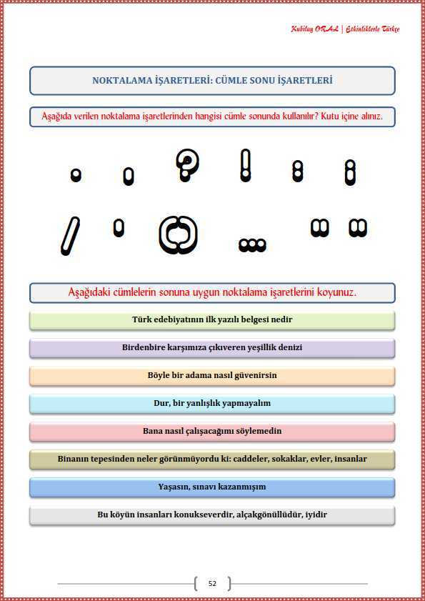 Noktalama İşaretleri Çalışma Kağıdı