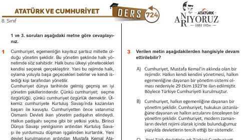 8.Sınıf Atatürk ve Cumhuriyet Tematik Denemesi