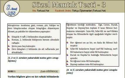 Sözel Mantık Testi – 3 (8. Sınıf LGS – 2018)