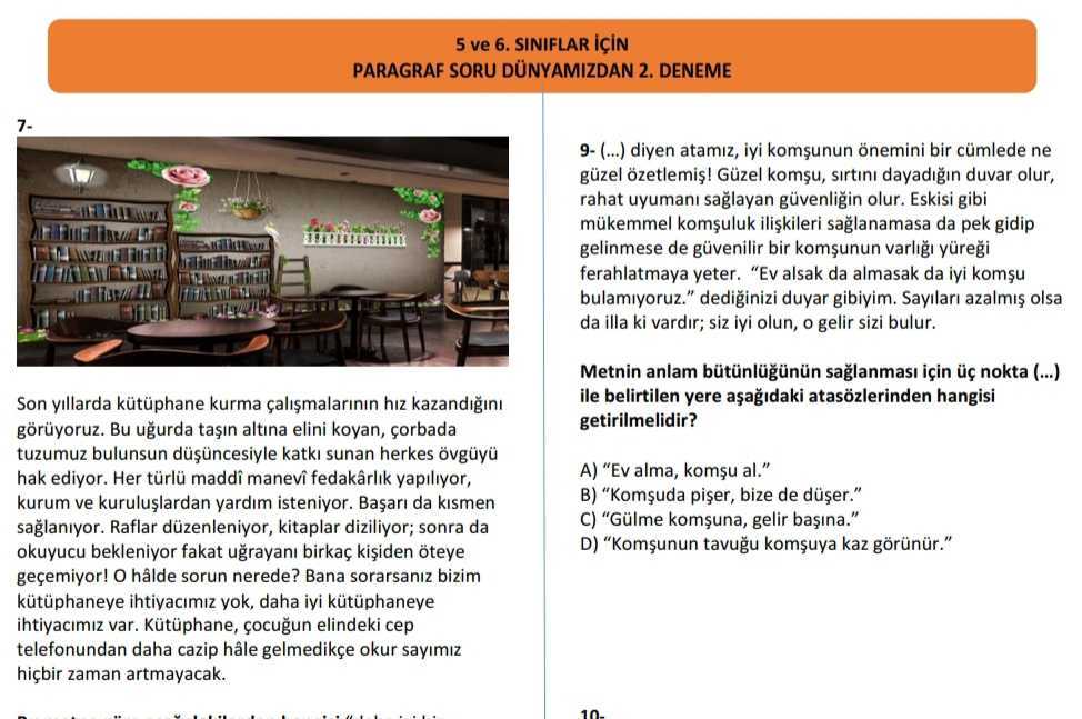 5. ve 6. Sınıf Paragraf Denemesi