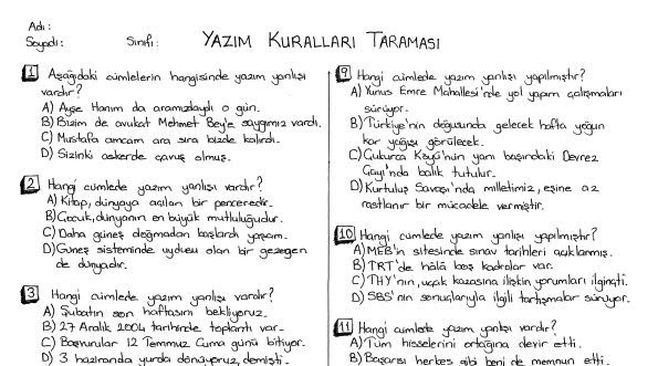 Yazim Kurallari Tarama Testi Turkceci Net