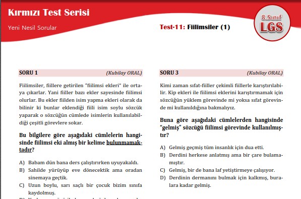 Fiilimsiler – Kırmızı Test Serisi