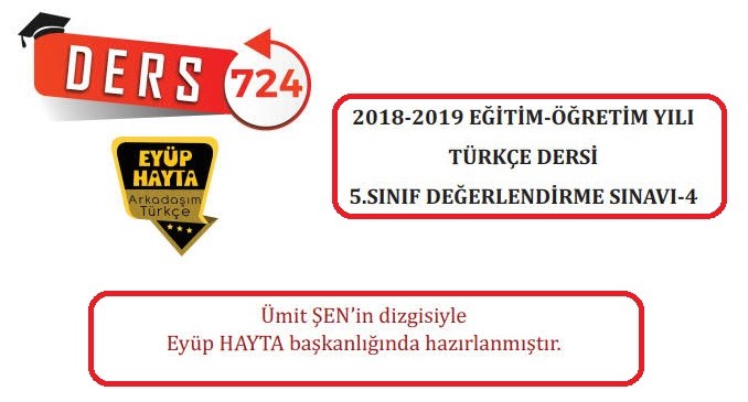 5. Sınıf Ortak Akıl Deneme Sınavı 4 (Şubat 2019)