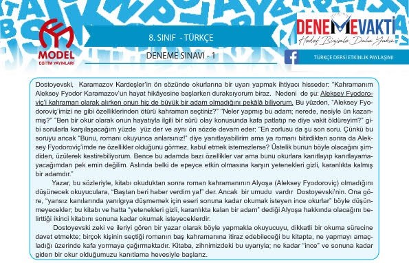 Türkçe Deneme Sınavı 8. Sınıf (Deneme Vakti) – 1