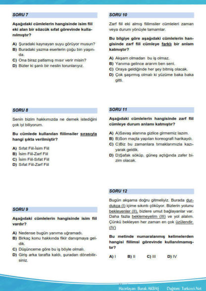 8. Sınıf Fiilimsiler Testi - turkceci.net