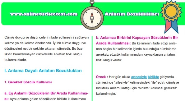 Anlatım Bozuklukları Konu Anlatım – Test – Alıştırma