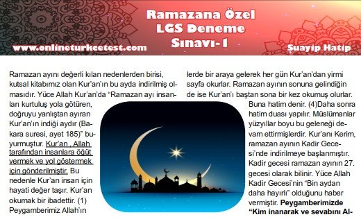 Ramazana Özel LGS Deneme Sınavı