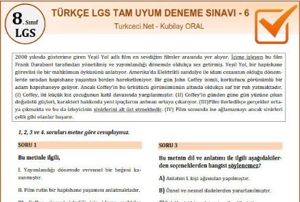 Türkçe LGS Tam Uyum Deneme Sınavı (6)