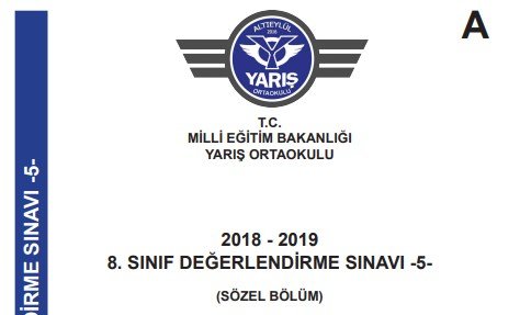 Yarış Ortaokulu 8. Sınıf LGS Deneme Sınavı – 5 (Mayıs 2019)