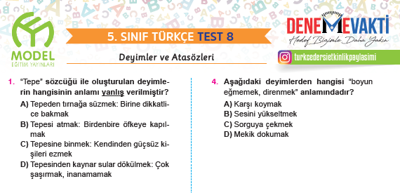 5. Sınıf Deyimler ve Atasözleri Testi