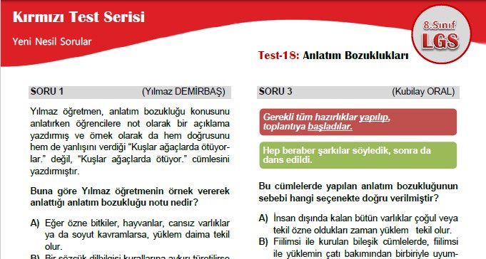 Anlatım Bozukluğu – Kırmızı Test Serisi