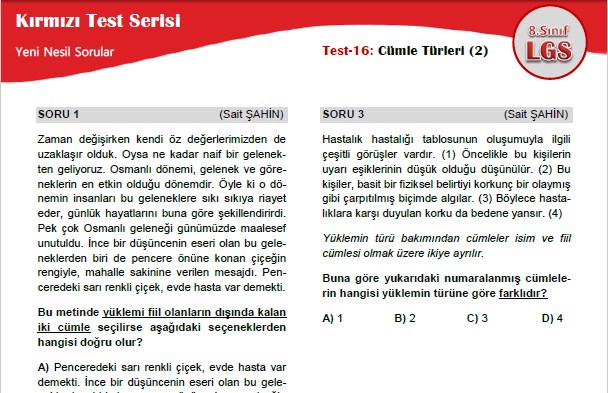 Cümle Türleri (2) – Kırmızı Test Serisi