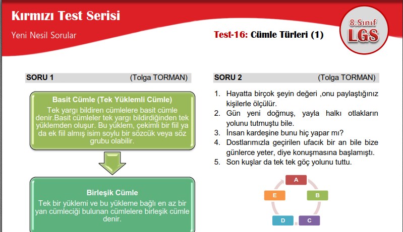 Cümle Türleri (1) – Kırmızı Test Serisi