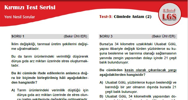 Cümlede Anlam (2) – Kırmızı Test Serisi