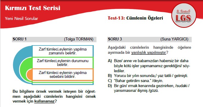 Cümlenin Ögeleri – Kırmızı Test Serisi