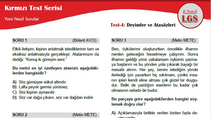 Deyimler ve Atasözleri – Kırmızı Test Serisi