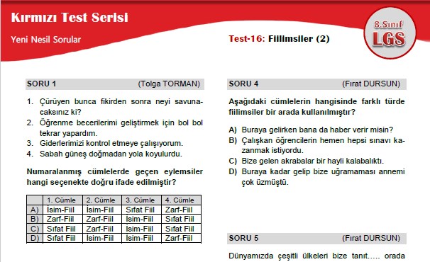 Fiilimsiler (2) – Kırmızı Test Serisi