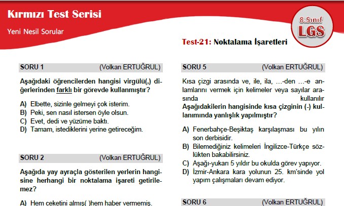 Noktalama İşaretleri – Kırmızı Test Serisi