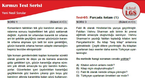 Parçada Anlam (1) – Kırmızı Test Serisi