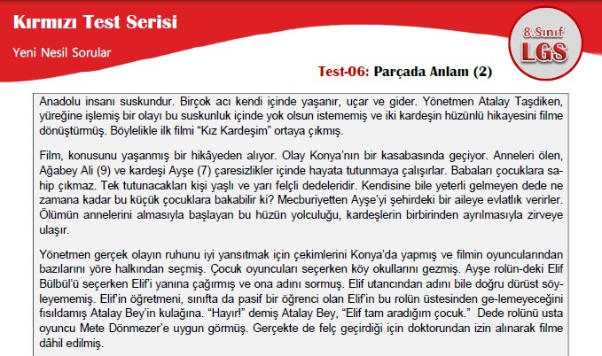 Parçada Anlam (2) – Kırmızı Test Serisi