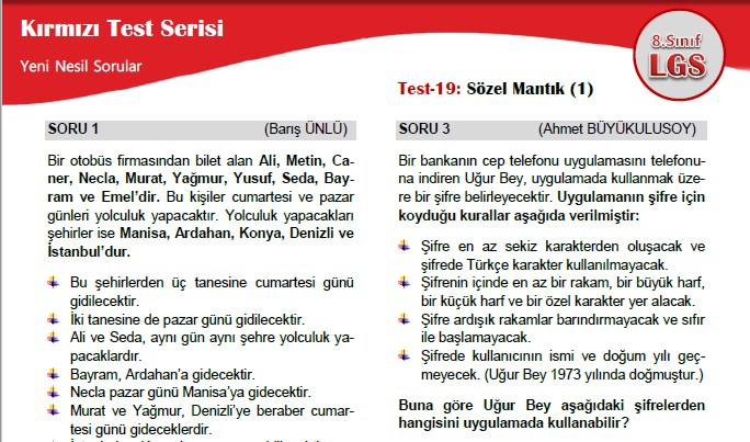 Sözel Mantık (1) – Kırmızı Test Serisi