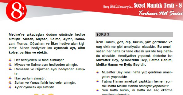 Sözel Mantık Testi – 8 (8. Sınıf LGS)