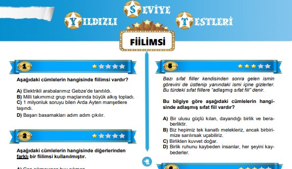 Yıldızlı Seviye Test Serisi – Fiilimsi