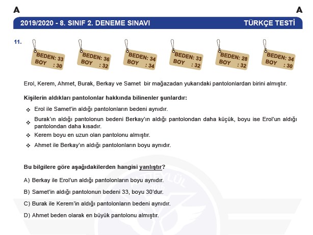 Yarış Ortaokulu Ocak 2020 LGS Denemesi