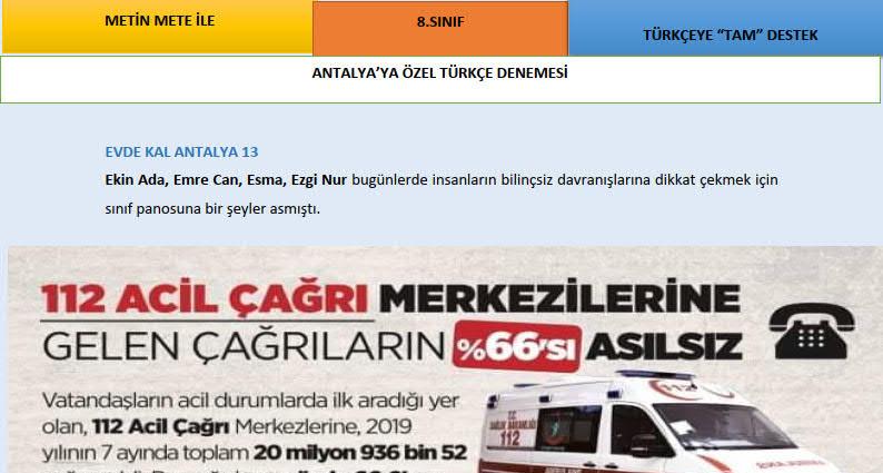 Antalya’ya Özel Türkçe LGS Denemesi