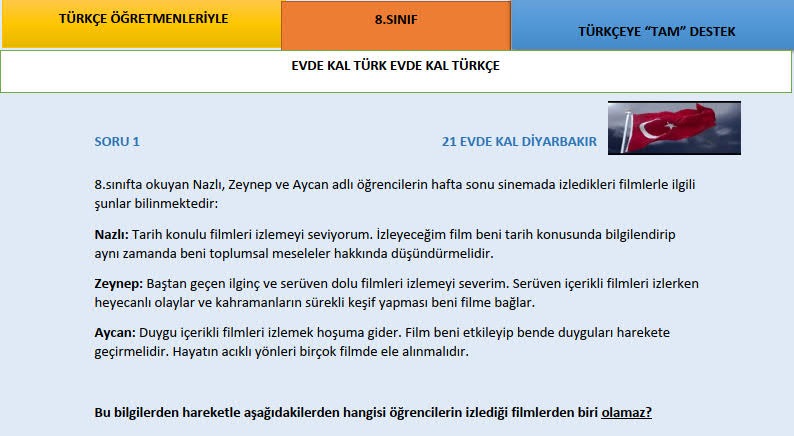 Evde Kal Türkiye LGS Türkçe Denemesi-3 (Metin Mete)