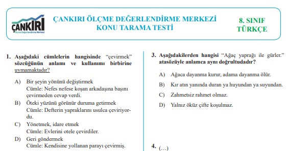 Konu Tarama Testleri: 8. Sınıf (Çankırı ODM)