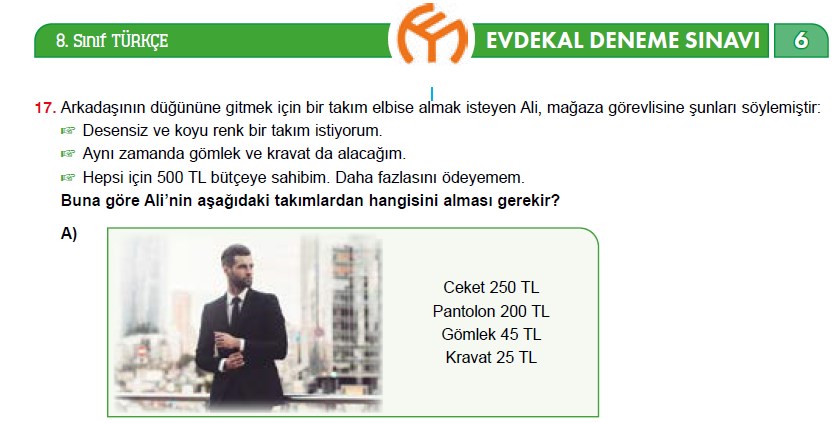 8. Sınıf Türkçe #evdekal Deneme Sınavı – 6 (Model Yayınları)