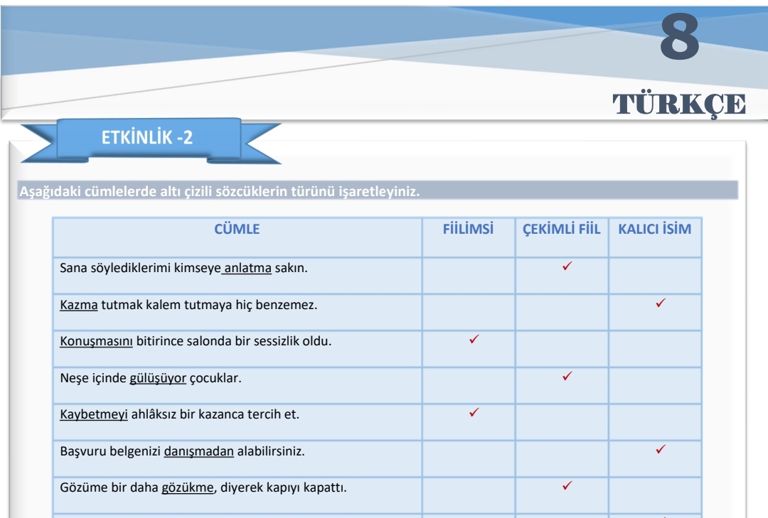 Fiilimsiler Çalışma Kâğıdı – Mustafa Güneser