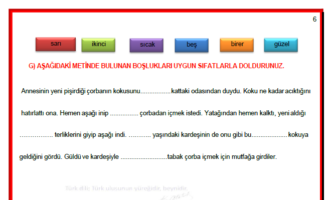 Sıfatlar Testleri ve Etkinlikleri